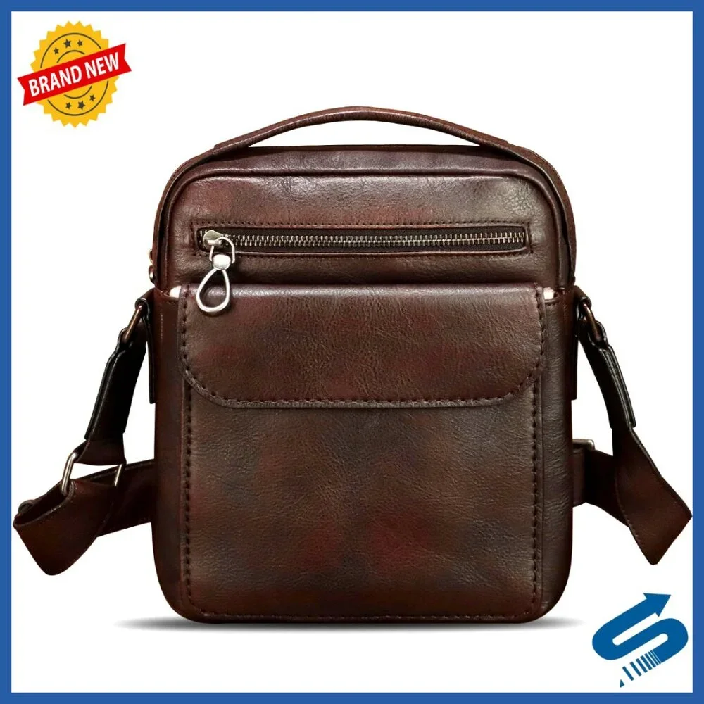 Genuine Leather Messenger Bag Adjustable Crossbody Satchel for Men